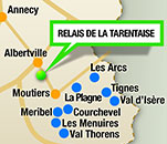 Carte d'accès Tarentaise, situation de l'hotel restaurant le relais de tarentaise en Savoie